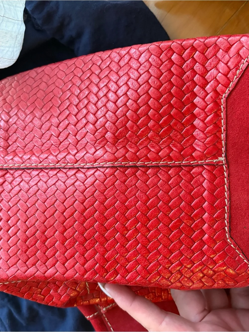 Vintage Prada Red  Woven Suede Shoulder Bag